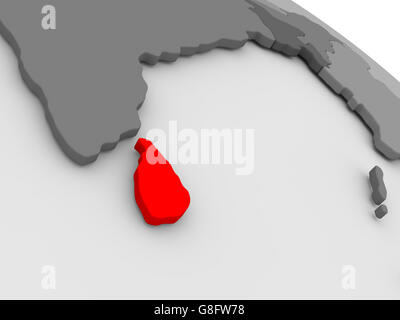 Le Sri Lanka a souligné en rouge sur le modèle de monde. 3D illustration Banque D'Images