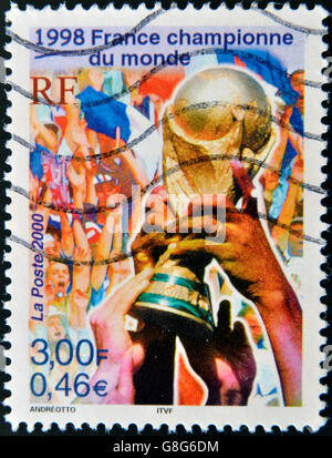 FRANCE - circa 2000 : timbre imprimé en France dédié à la Coupe du Monde en France 1998, circa 2000 Banque D'Images