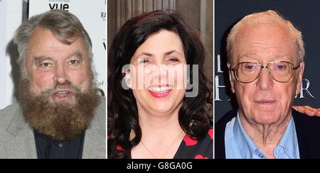 Dossier photos de (de gauche) Brian Blessed, Kirstie Allsopp et Sir Michael Caine. Banque D'Images