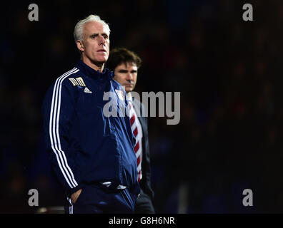 Ipswich Town v Middlesbrough - championnat Sky Bet - Portman Road.Mick McCarthy, directeur de la ville d'Ipswich, et Aitor Karanka, directeur de Middlesbrough, regardent le jeu Banque D'Images