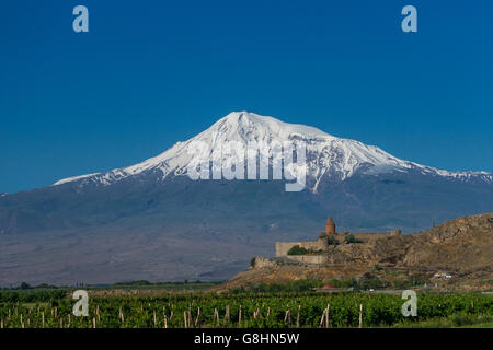 Monastère Khor Virap en face de la montagne Ararat. L'Arménie Banque D'Images