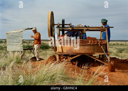 Petit diamond mine d'orpailleurs et Connie Moo, Windsorton, Northern Cape, Afrique du Sud. Banque D'Images