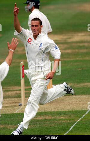 Simon Jones, en Angleterre, célèbre le cricket de Michael, en Australie Clarke Banque D'Images