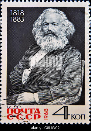 Urss - circa 1968 un timbre imprimé en Russie montre Karl Marx portrait, circa 1968 Banque D'Images