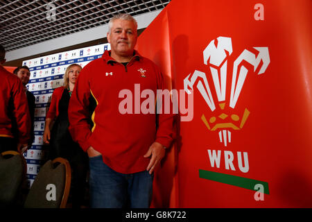 Pays de Galles Squad nommé pour le RBS 6 Nations - Vale Resort.Warren Gatland, entraîneur-chef du pays de Galles, lors de l'annonce de l'équipe du pays de Galles au Vale Resort, Hensol. Banque D'Images