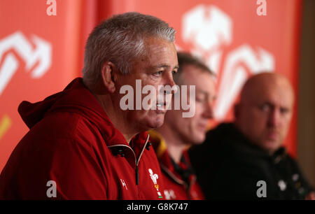 Warren Gatland, entraîneur-chef du pays de Galles, lors de l'annonce de l'équipe du pays de Galles au Vale Resort, Hensol. APPUYEZ SUR ASSOCIATION photo. Date de la photo: Mardi 19 janvier 2016. Voir l'histoire de PA RUGBYU Wales. Le crédit photo devrait se lire comme suit : David Davies/PA Wire. Banque D'Images