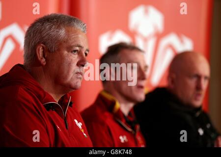 Warren Gatland, entraîneur-chef du pays de Galles, lors de l'annonce de l'équipe du pays de Galles au Vale Resort, Hensol. Banque D'Images