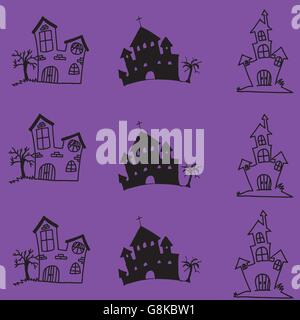 Château Halloween doodle art vectoriel Illustration de Vecteur