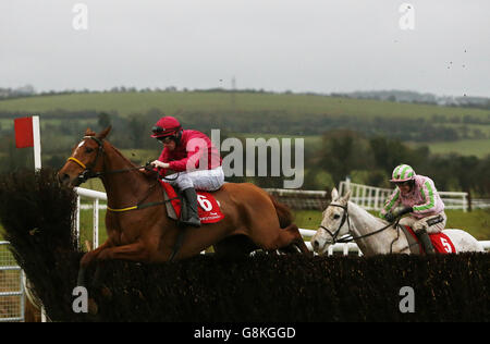 Bonny Kate, criée par Sean Flanagan (à gauche), remporta le dernier sur la voie de la victoire du Grand National Trial handicap Steeplechase racinguk.com/freetrial pendant la Boylesports lié Cottage Chase Day à Punchestown Racecourse, comté de Kildare.APPUYEZ SUR ASSOCIATION photo.Date de la photo: Dimanche 31 janvier 2016.Voir PA Story RACING Punchestown.Le crédit photo devrait se lire comme suit : Brian Lawless/PA Wire. Banque D'Images