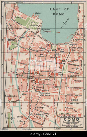 Côme. Plan Plan de la ville ville vintage. L'Italie, 1930 Banque D'Images