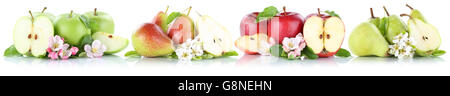 Collection de pommes et de poires pommes en tranches de fruits fruits isolé sur fond blanc Banque D'Images