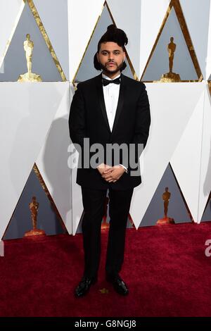 Le Weeknd arrive aux 88e Academy Awards qui se tiennent au Dolby Theatre à Hollywood, Los Angeles, CA, Etats-Unis, le 28 février 2016. Banque D'Images