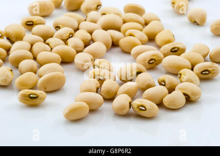 Graines de Black Eyed Peas sur fond blanc Banque D'Images