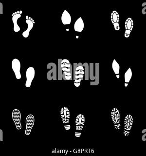 Empreintes de chaussures blanc Vector icon set Illustration de Vecteur