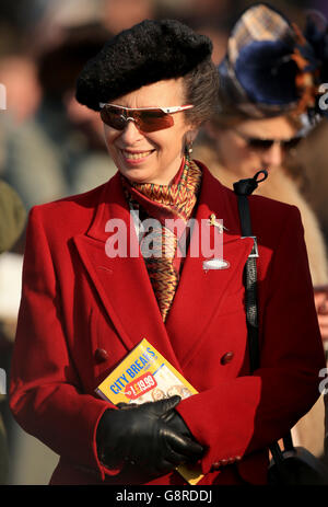 La Princesse Royale pendant le jeudi de Saint Patrick du Cheltenham Festival 2016 à Cheltenham Racecourse.APPUYEZ SUR ASSOCIATION photo.Date de la photo: Jeudi 17 mars 2016.Voir PA Story RACING Cheltenham.Le crédit photo devrait se lire comme suit : Mike Egerton/PA Wire. Banque D'Images