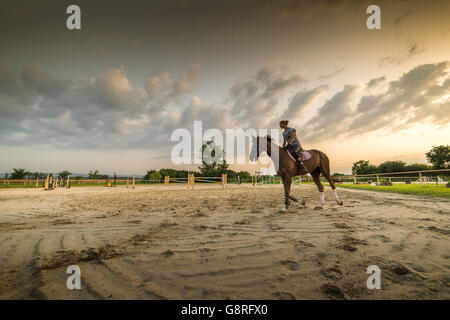 Young Girl riding a horse Banque D'Images