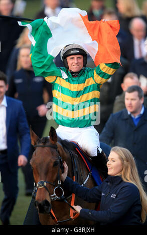 Jockey Jamie Codd célèbre la victoire de Fulke Walwyn Kim Muir Challenge Cup Handicap Chase on cause of causes pendant le jeudi de St Patrick du Cheltenham Festival 2016 à Cheltenham Racecourse. APPUYEZ SUR ASSOCIATION photo. Date de la photo: Jeudi 17 mars 2016. Voir PA Story RACING Muir. Le crédit photo devrait se lire comme suit : Mike Egerton/PA Wire. Banque D'Images