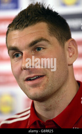 Pays de Galles / Irlande du Nord - International friendly - Conférence de presse du pays de Galles - Vale Resort.Sam Vokes, pays de Galles, lors d'une conférence de presse au Vale Resort, à Glamorgan. Banque D'Images