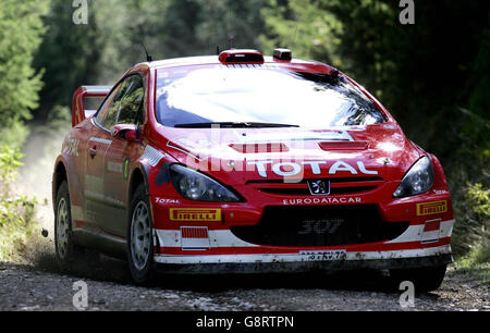 Photo de la Peugeot 307 conduite par Markko Martin avec le co-pilote Michael Park, publiée précédemment par l'onu le 16/09/2005, lors de la phase Trawscoed du Wales GB Rally, pays de Galles. Co-driver Park a été tué dans un accident lors de la phase 15 du Wales Rally GB, dimanche 18 septembre 2005. Voir PA Story AUTO Rally Death. APPUYEZ SUR ASSOCIATION photo. Le crédit photo devrait se lire : David Davies/PA. Banque D'Images