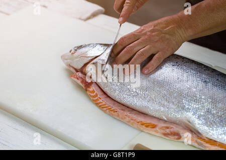 Entaille du poisson cru. Banque D'Images