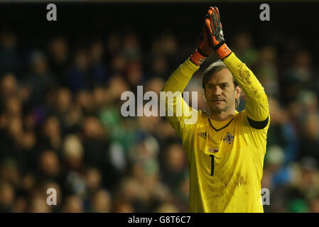 Roy Carroll, gardien de but de l'Irlande du Nord, lors d'une visite internationale au Windsor Park, Belfast. Banque D'Images