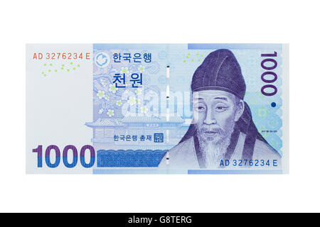 Un sud-coréen a gagné mille euros sur un fond blanc Banque D'Images