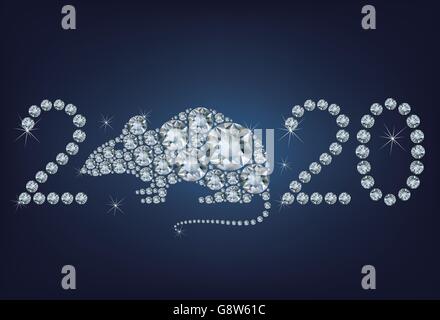 Bonne année 2020 carte de vœux créative composée de rat avec beaucoup de diamants Illustration de Vecteur