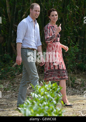 Le duc et la duchesse de Cambridge lors d'une visite du village de Pan Bari au parc national de Kaziranga, à Assam, en Inde, le quatrième jour de la tournée royale en Inde et au Bhoutan. Banque D'Images