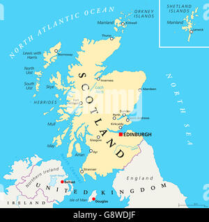 Carte politique de l'Ecosse indépendante avec Édimbourg, capitale des frontières nationales et des villes importantes. Banque D'Images