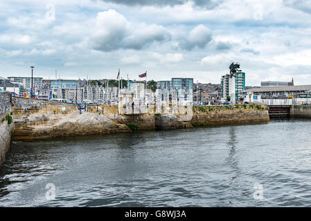 Le Mayflower Steps sur la barbacane, Plymouth. Banque D'Images