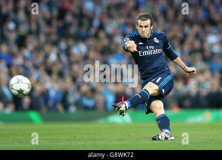 Manchester City v Real Madrid - UEFA Champions League - semi-finale - First Leg - Etihad Stadium.Gareth Bale du Real Madrid en action pendant la Ligue des champions de l'UEFA, demi-finale au stade Etihad de Manchester. Banque D'Images