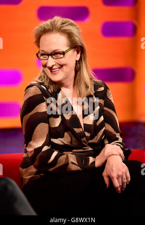 Meryl Streep pendant le tournage du Graham Norton Show aux London Studios à Londres, qui sera diffusé demain sur BBC1. Banque D'Images