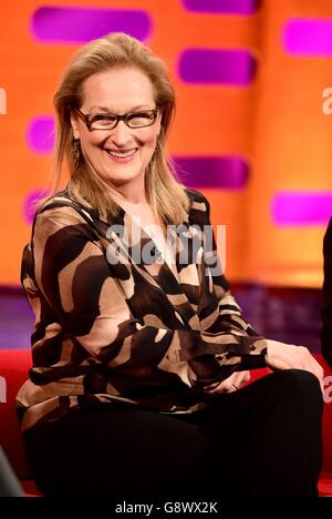 Meryl Streep pendant le tournage du Graham Norton Show aux London Studios à Londres, qui sera diffusé demain sur BBC1. Banque D'Images