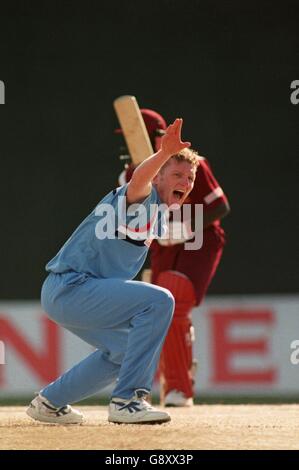 Cricket - Sharjah Champions Trophée - Angleterre / Antilles. Le Dougie Brown d'Angleterre appelle LBW Banque D'Images