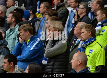Les fans de Brighton & Hove Albion regardent avec nervosité le match de championnat Sky Bet au stade Riverside, à Middlesbrough. Banque D'Images