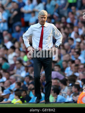 Manchester City v Arsenal - Barclays Premier League - Etihad Stadium.Arsene Wenger, gestionnaire d'arsenal, lors du match de la Barclays Premier League au Etihad Stadium, Manchester. Banque D'Images