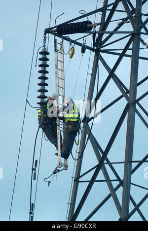 Les travailleurs de l'électricité réparent les lignes électriques qui ont été mises à l'arrêt par un énorme incendie à Nelson Stanley Scrap Merchants à Bournemouth, le mardi 15 2005 novembre.Un incendie majeur au chantier de raclage a détruit une ligne de réseau haute tension aujourd'hui qui a fait tomber des câbles d'électricité sur les jardins et les routes.Des voitures ont explosé dans les marchands de ferraille de Nelson Stanley Ltd, sur le chemin Alder, à Poole, Dorset, et un grand panache de fumée a été émis par le feu qui a commencé vers 8 heures aujourd'hui.Voir l'article sur les câbles D'INCENDIE.APPUYEZ SUR ASSOCIATION photo.Photo Credit devrait se lire: Chris Ison/PA Banque D'Images