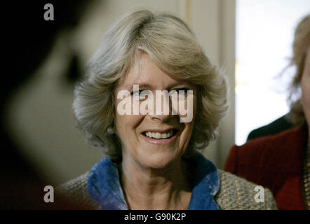 Camilla, la duchesse de Cornwall, rencontre des invités lors d'une réception pour les Américains vivant au Royaume-Uni, à Clarence House à Londres, le mercredi 26 octobre 2005. Camilla et son mari, le Prince Charles de Grande-Bretagne, ont assisté à la réception des Américains représentant les arts, la culture, les affaires, les médias et les services publics avant leur prochaine visite officielle aux États-Unis. Voir PA Story ROYAL Charles. APPUYEZ SUR ASSOCIATION photo. Le crédit photo devrait se lire comme suit : AP/Matt Dunham/WPA rota/PA. Banque D'Images