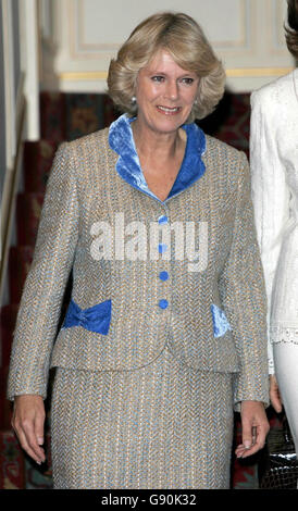 Camilla, la duchesse de Cornwall, (au centre) rencontre des invités lors d'une réception pour les Américains vivant au Royaume-Uni, à Clarence House à Londres, le mercredi 26 octobre 2005. Camilla et son mari, le Prince Charles de Grande-Bretagne, ont assisté à la réception des Américains représentant les arts, la culture, les affaires, les médias et les services publics avant leur prochaine visite officielle aux États-Unis. Voir PA Story ROYAL Charles. APPUYEZ SUR ASSOCIATION photo. Le crédit photo devrait se lire comme suit : AP/Matt Dunham/WPA rota/PA. Banque D'Images