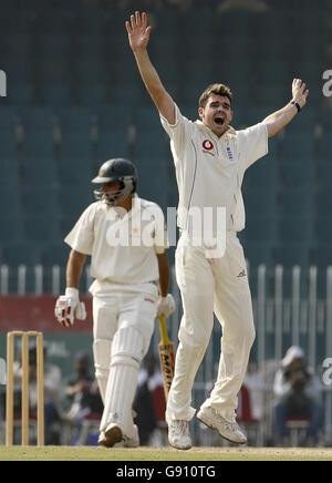 James Anderson, de l'Angleterre, lance un appel sans réserve pour le cricket du capitaine XI des patrons de BPC Misbah-ul Haq lors du match d'ouverture au stade Rawalpindi, Rawalpindi, Pakistan, le mardi 1er novembre 2005. L'Angleterre joue leur premier match de test contre le Pakistan à Multan le samedi 12 novembre. Voir PA Story CRICKET England. APPUYEZ SUR ASSOCIATION photo. Le crédit photo doit se lire comme suit : Gareth Copley/PA. Banque D'Images