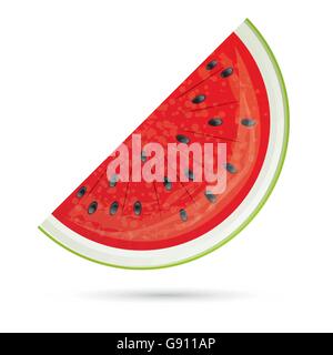 Watermelon slice. L'icône de pastèque isolé sur blanc. Vector Illustration. La pastèque rouge avec l'ombre. Illustration de Vecteur