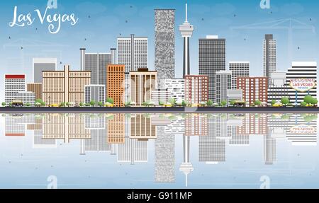 Las Vegas Skyline avec bâtiments gris, ciel bleu et des réflexions. Vector Illustration. Les voyages d'affaires et tourisme Concept Illustration de Vecteur