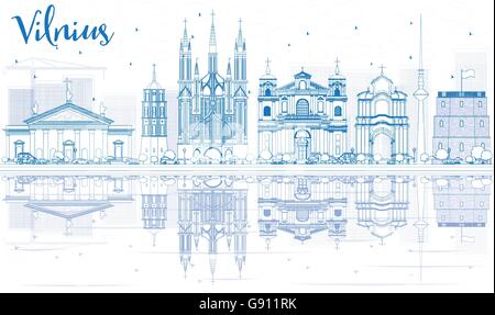 Vilnius contour bleu horizon avec repères et réflexions. Vector Illustration. Les voyages d'affaires et tourisme Concept Illustration de Vecteur