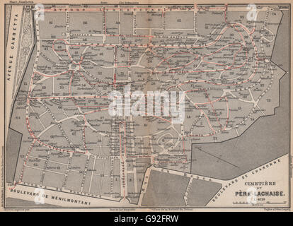 / Cimetière CIMETIÈRE DU PÈRE-LACHAISE plan au sol. Paris 20e, 1898 Carte du site Banque D'Images