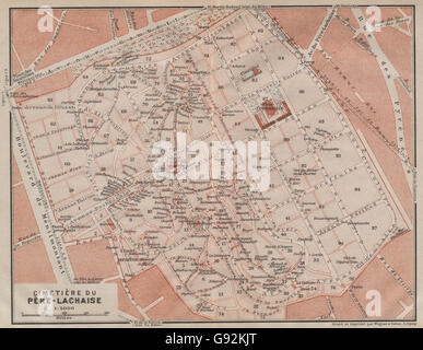 / Cimetière CIMETIÈRE DU PÈRE-LACHAISE plan au sol. Paris 20e, 1907 Carte du site Banque D'Images