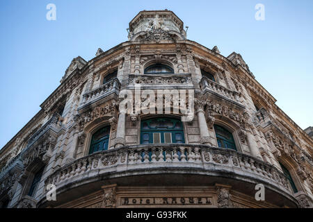 Façade de l'hôtel Raquel dans la Vieille Havane, La Habana Vieja, Cuba Banque D'Images