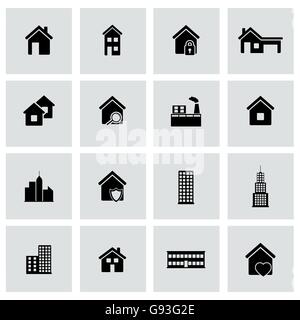 Bâtiments noir Vector icons set Illustration de Vecteur
