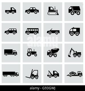 Les véhicules noir Vector icons set Illustration de Vecteur
