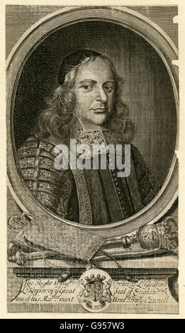 Gravure ancienne, vers 1700, de Francis Nord, 1er baron Guilford. SOURCE : gravure originale. Banque D'Images