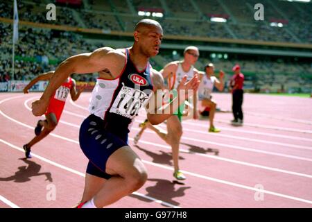 Athlétisme - Championnats du monde - Séville.Maurice Greene pendant les chaleurs du 200m Banque D'Images